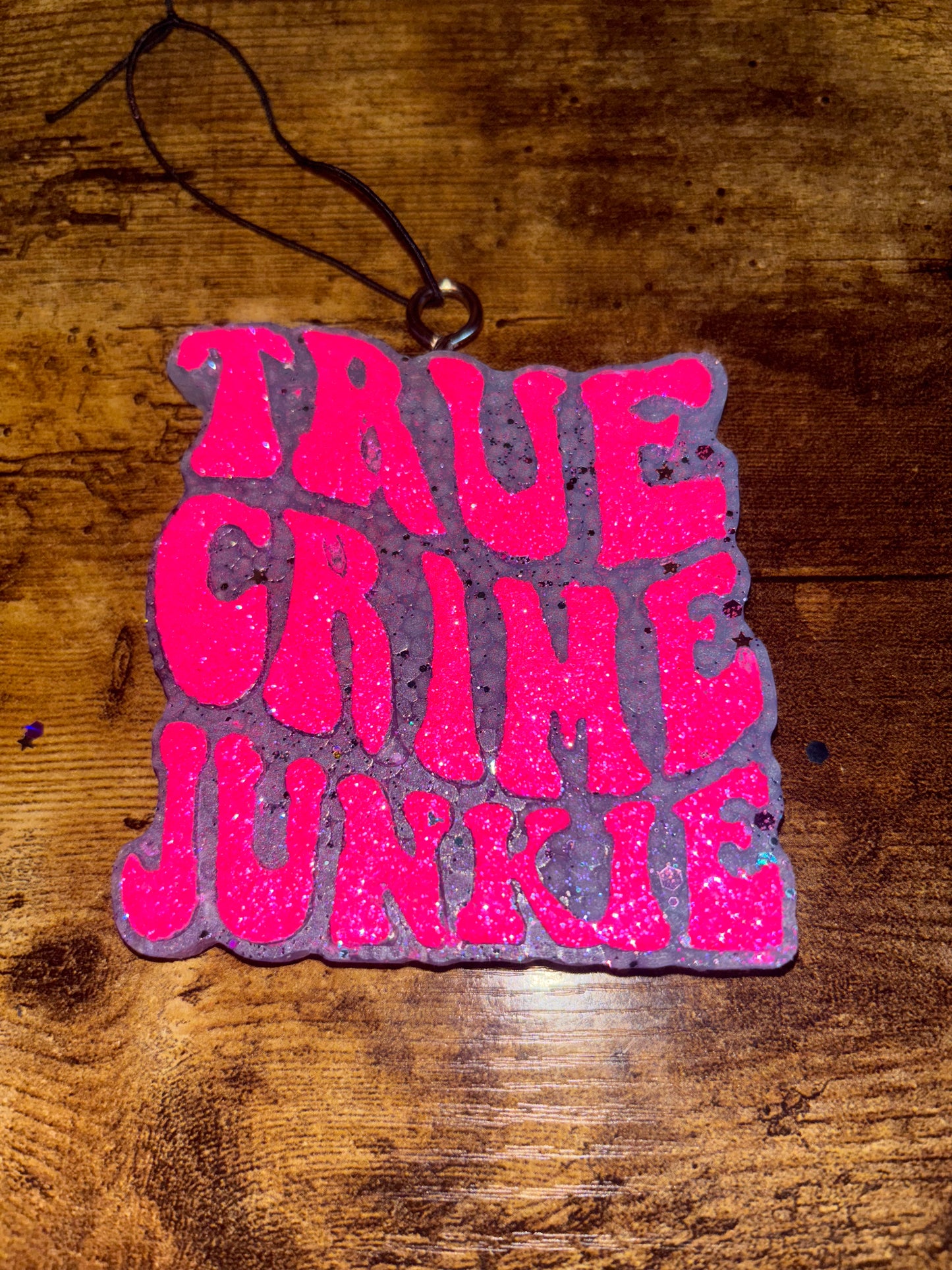πͺ True Crime Junkie Glitter Air Freshie β Scented Car/Home Hanging Decor π
