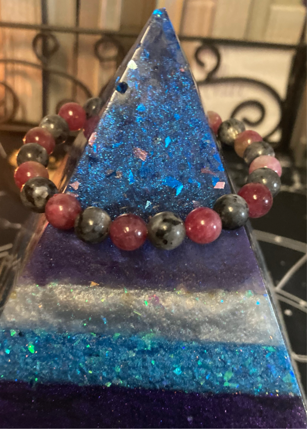 8MM Triple Goddess Pink Watermelon Tourmaline Dark Gray Labradorite Protection Natural Genuine Reiki Healing Crystal Bracelet