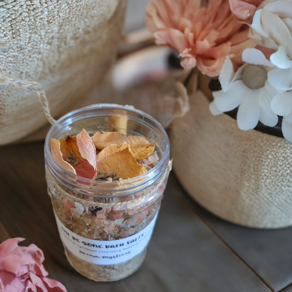 16 oz Organic Self Love Bath Salts with Essential Oils Hand picked Herbs~Coconut (plastic jars)