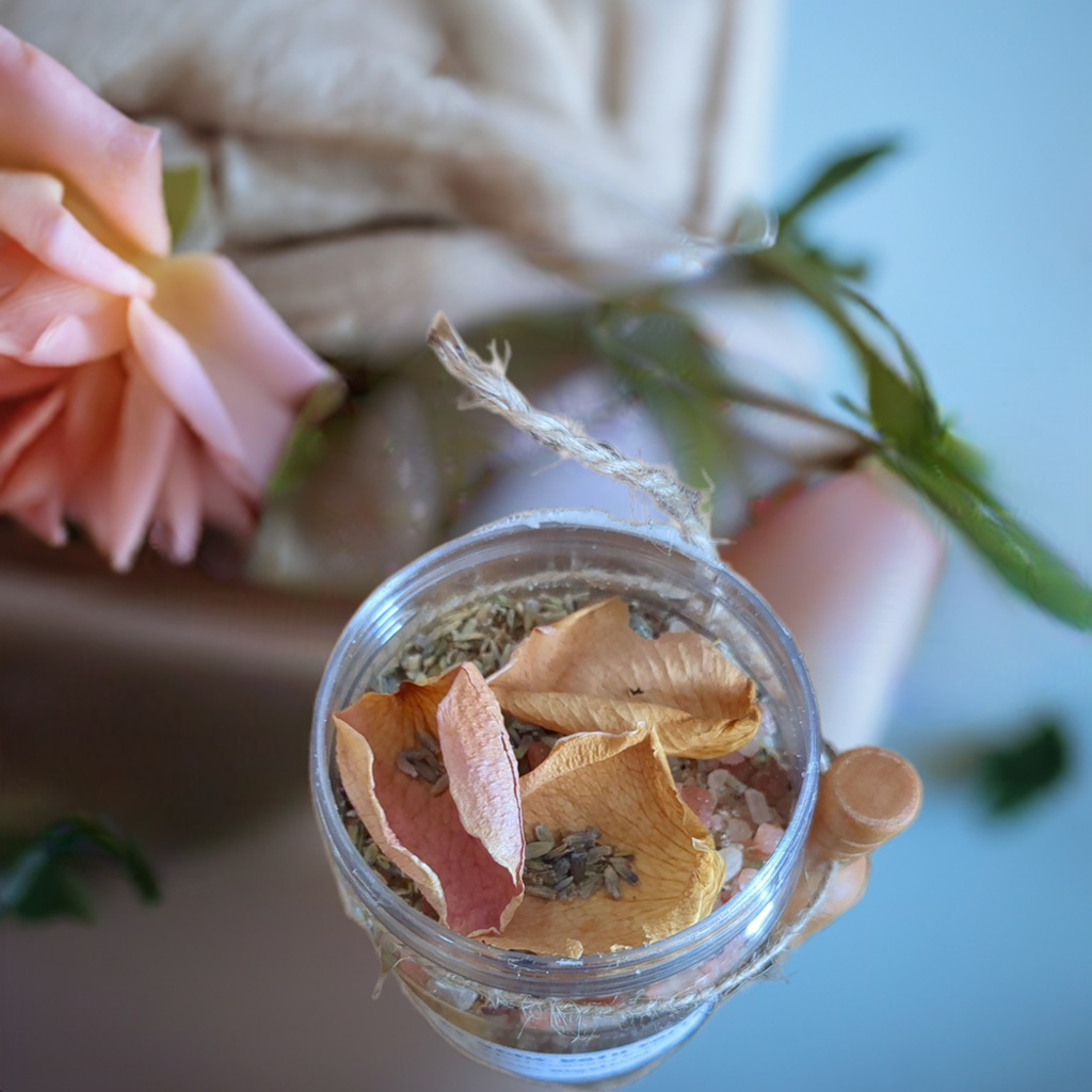 16 oz Organic Self Love Bath Salts with Essential Oils Hand picked Herbs~Coconut (plastic jars)