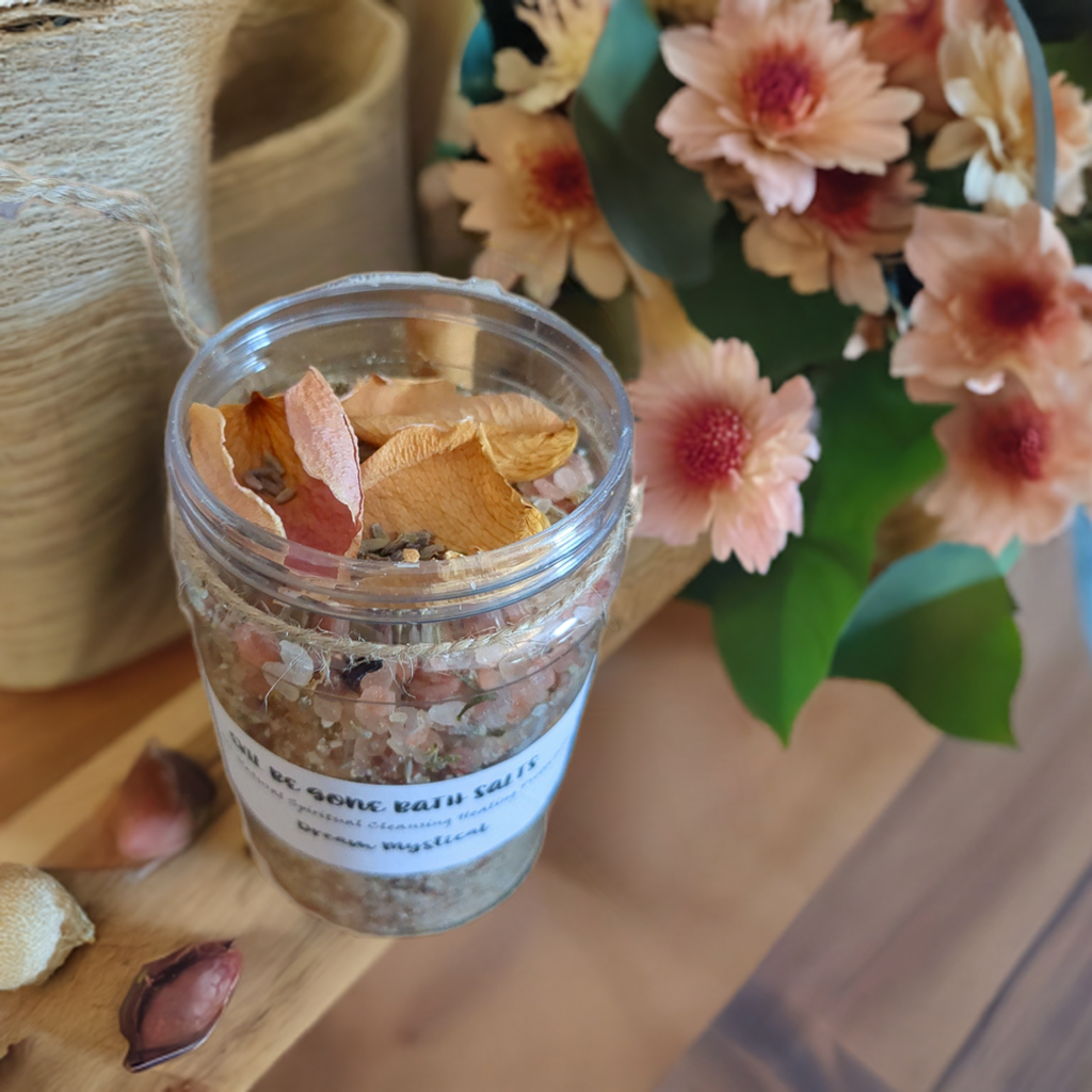 16 oz Organic Self Love Bath Salts with Essential Oils Hand picked Herbs~Coconut (plastic jars)