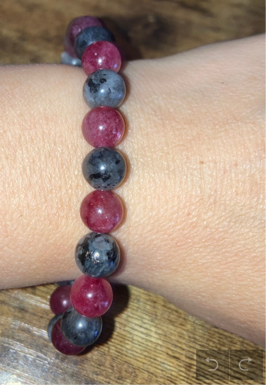 8MM Triple Goddess Pink Watermelon Tourmaline Dark Gray Labradorite Protection Natural Genuine Reiki Healing Crystal Bracelet
