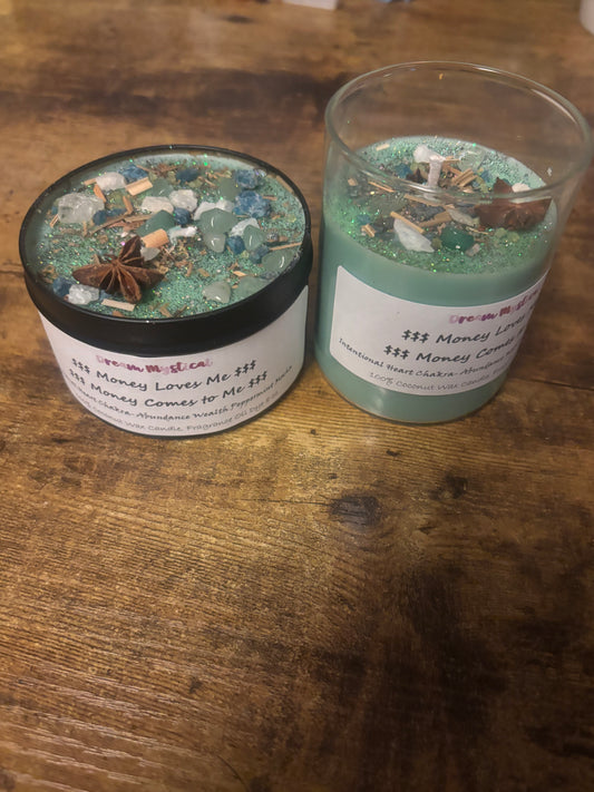 $$$Money Love Me Money Comes to Me$$$ Intentional Coconut Wax Candle 🕯️ Heart Chakra Abundance Wealth (Peppermint Mocha)
