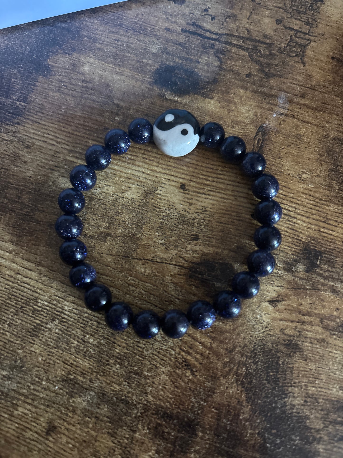 🌌 Handmade Celestial Blue Goldstone Bracelet | Evil Eye Protection & Throat Chakra Healing