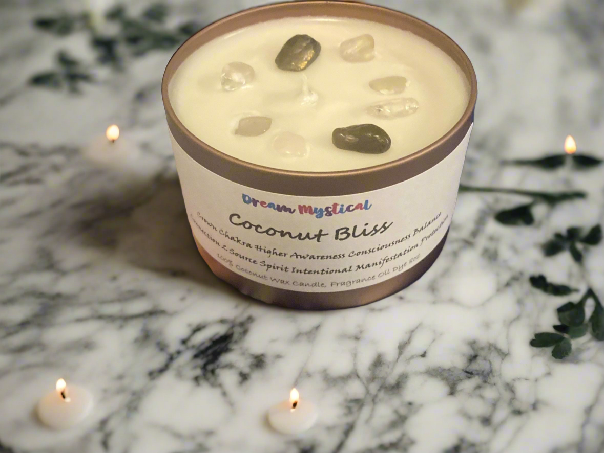 Coconut Bliss Intentional Candle Coconut Wax  Crown Chakra Inspires Connects 2 Divine Consciousness Enlightment Protection