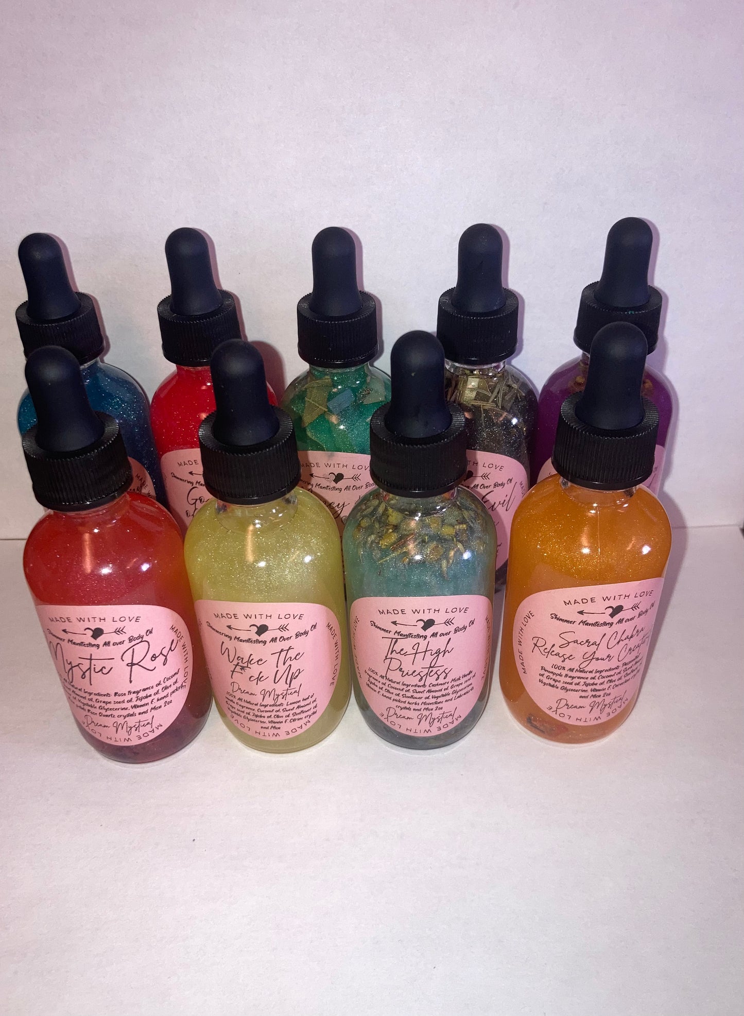 Celestial Alchemy Cosmic Forces Manifesting All Over Body & Ritual Oil Cashmere Musk and Vanilla handpicked flowers/herbs infused with Moonstone & Labradorite crystal chips