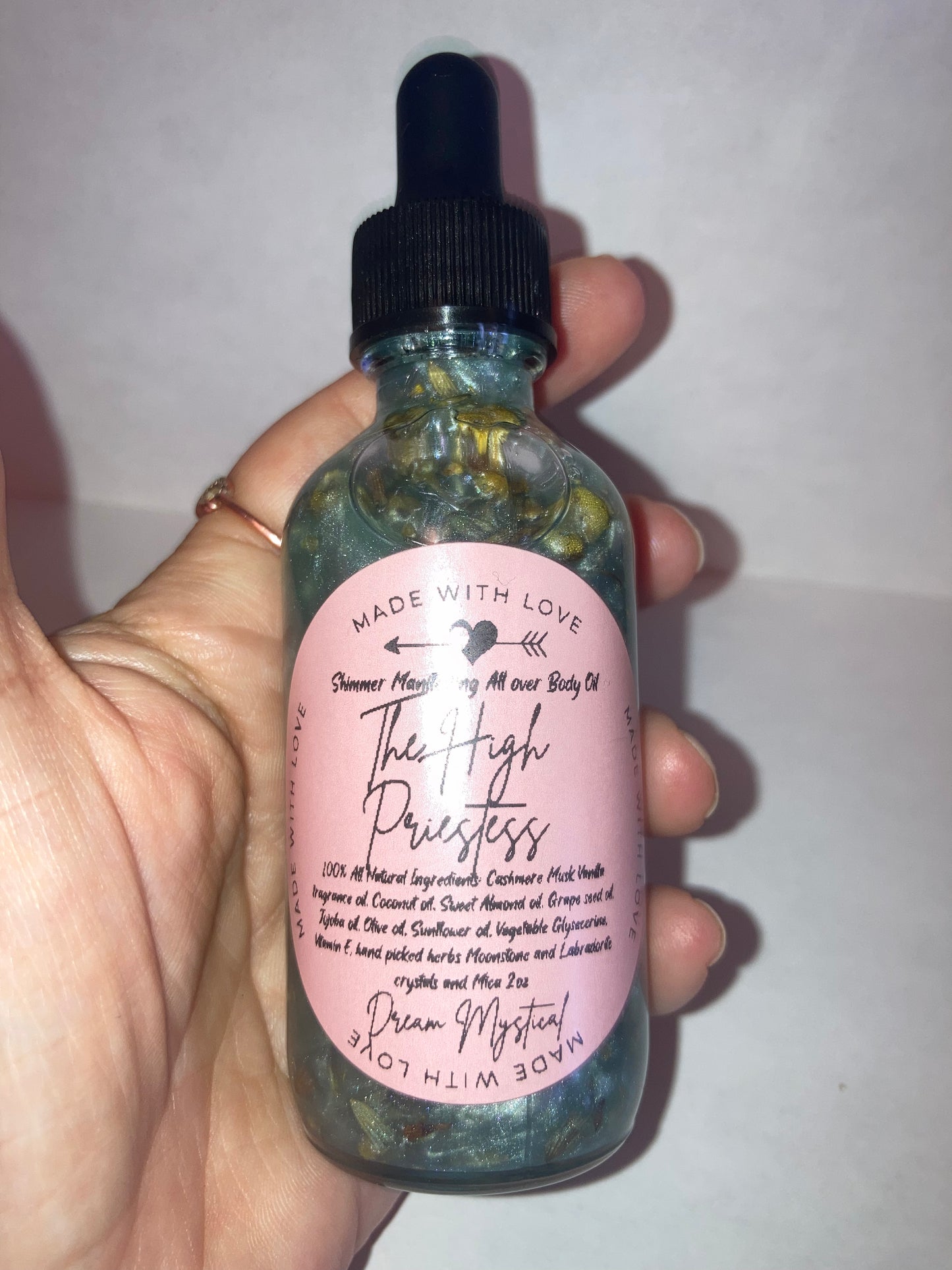 High Priestess Manifesting All Over Body & Ritual Oil Cashmere Musk and Vanilla handpicked flowers/herbs infused with Moonstone & Labradorite crystal chips