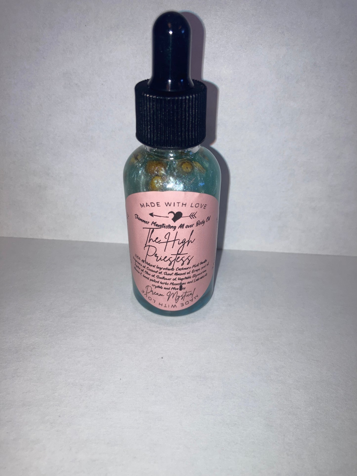 The High Priestess Manifesting All Over Body & Ritual Oil Cashmere Musk and Vanilla handpicked flowers/herbs infused with Moonstone & Labradorite crystal chips