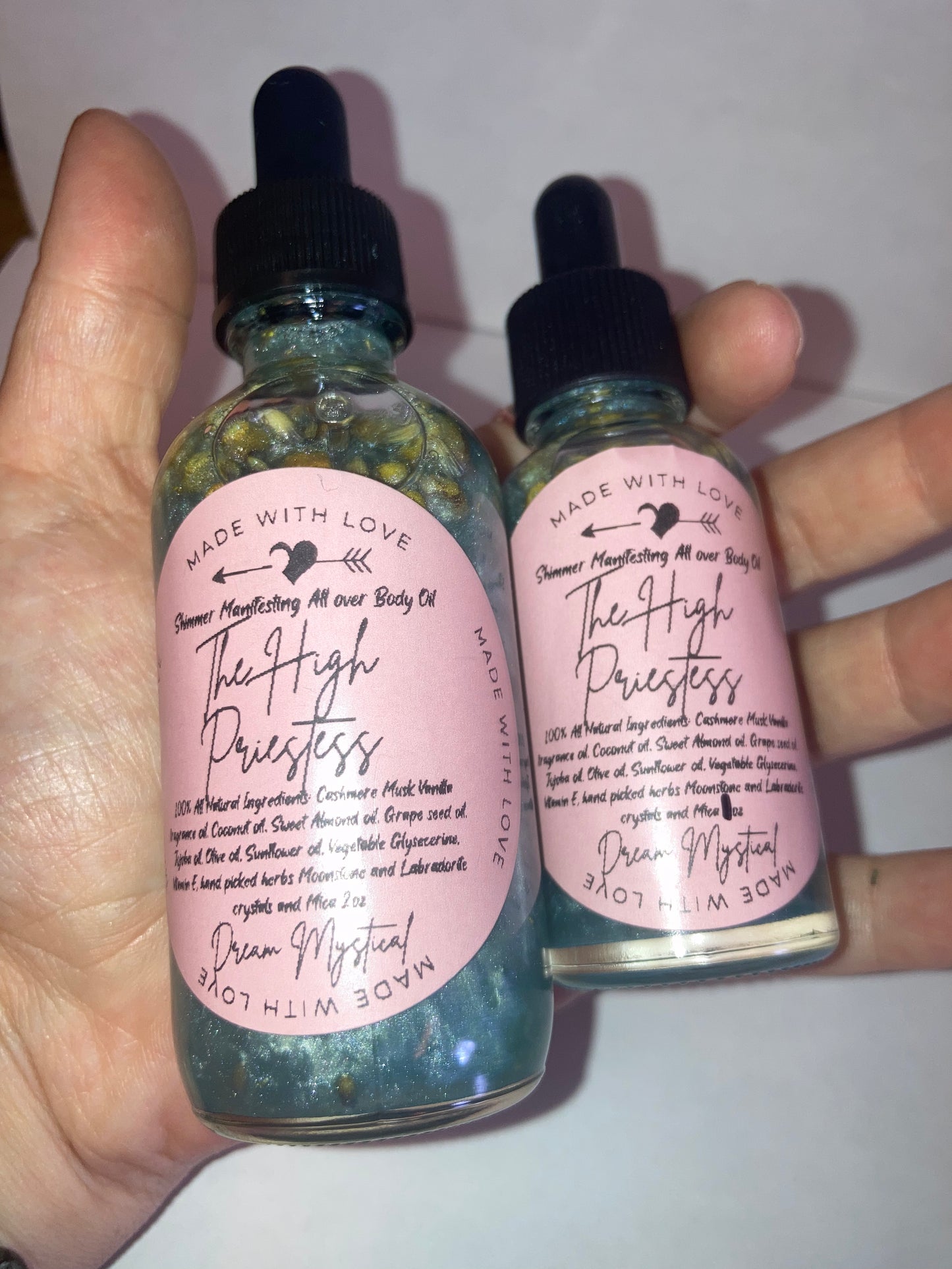 High Priestess Manifesting All Over Body & Ritual Oil Cashmere Musk and Vanilla handpicked flowers/herbs infused with Moonstone & Labradorite crystal chips