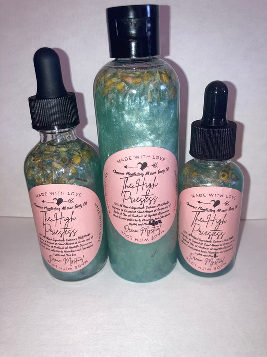 The High Priestess Manifesting All Over Body & Ritual Oil Cashmere Musk and Vanilla handpicked flowers/herbs infused with Moonstone & Labradorite crystal chips