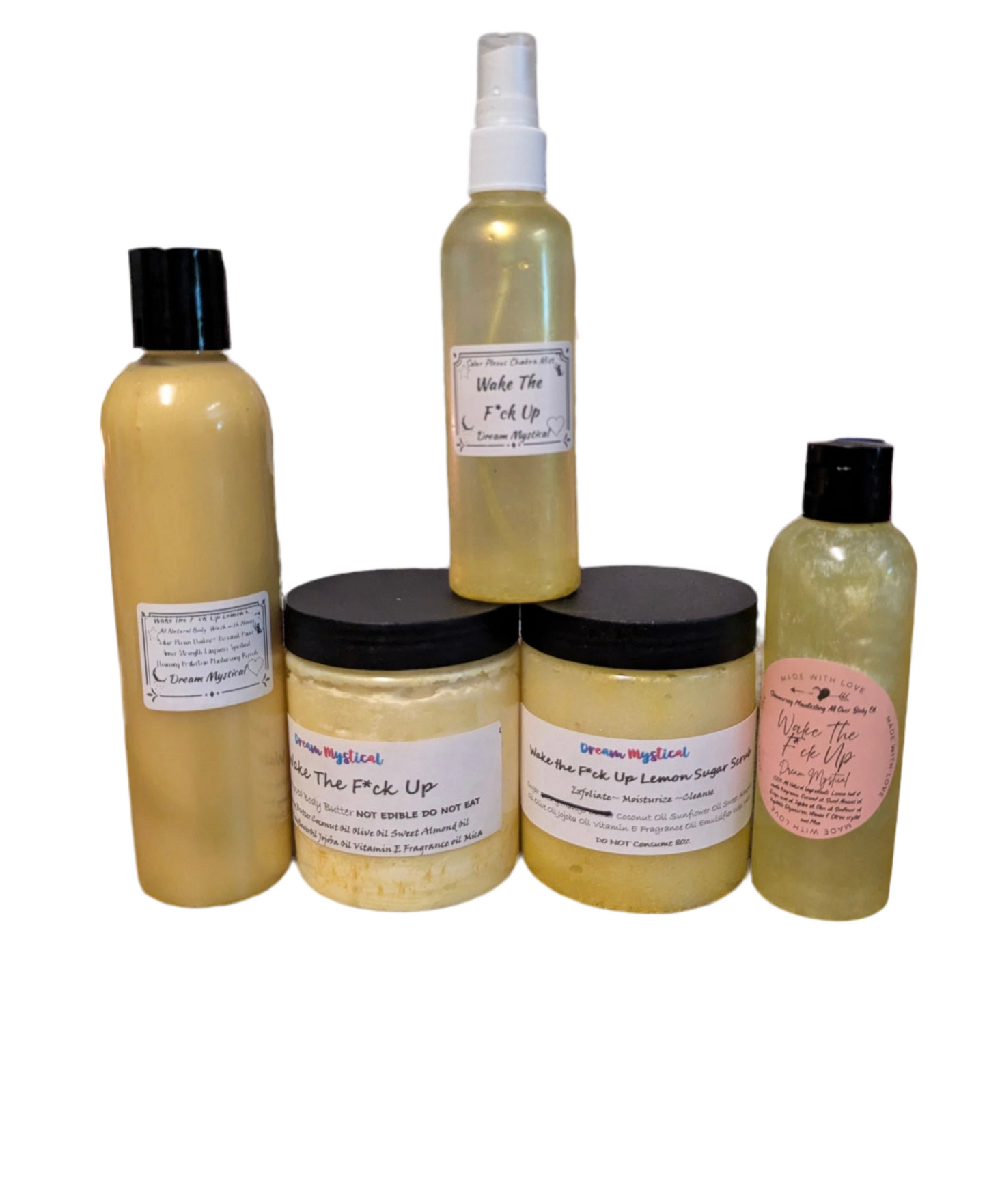 Mini Bundle  Includes: 4oz Body Wash, 4oz Whipped Body Butter, 4oz Sugar Scrub, 2oz Body Oil, 2oz Body Mist, F U Evil Be Gone Bath Salts  ➡️Perfect tester or gift size — luxury made affordable.