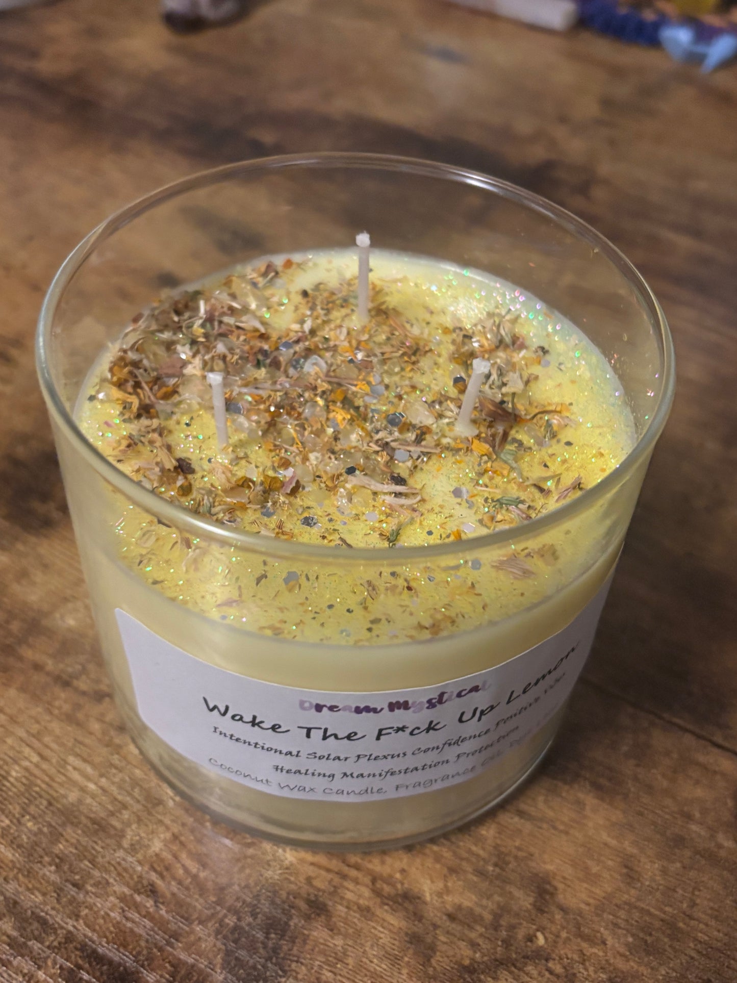 Wake The F*ck Up Lemon handmade Coconut wax Candle Soalar Plexus Confidence Positive Vibes Manifestation Intention Healing Protection