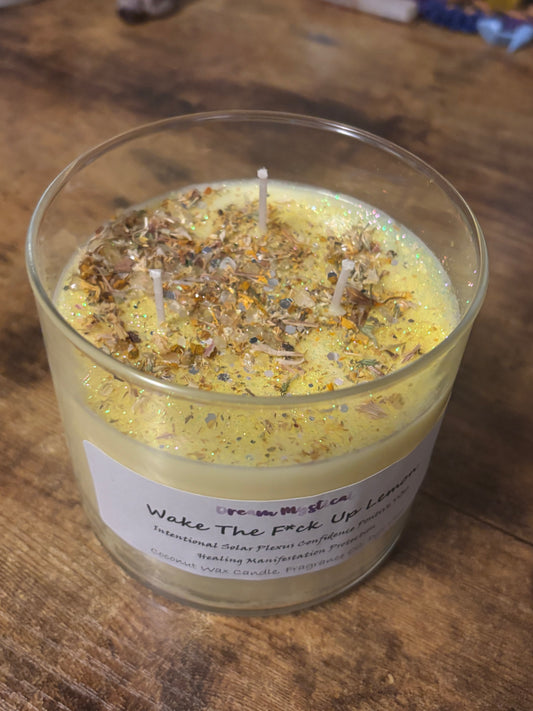 Wake The F*ck Up Lemon handmade Coconut wax Candle Soalar Plexus Confidence Positive Vibes Manifestation Intention Healing Protection