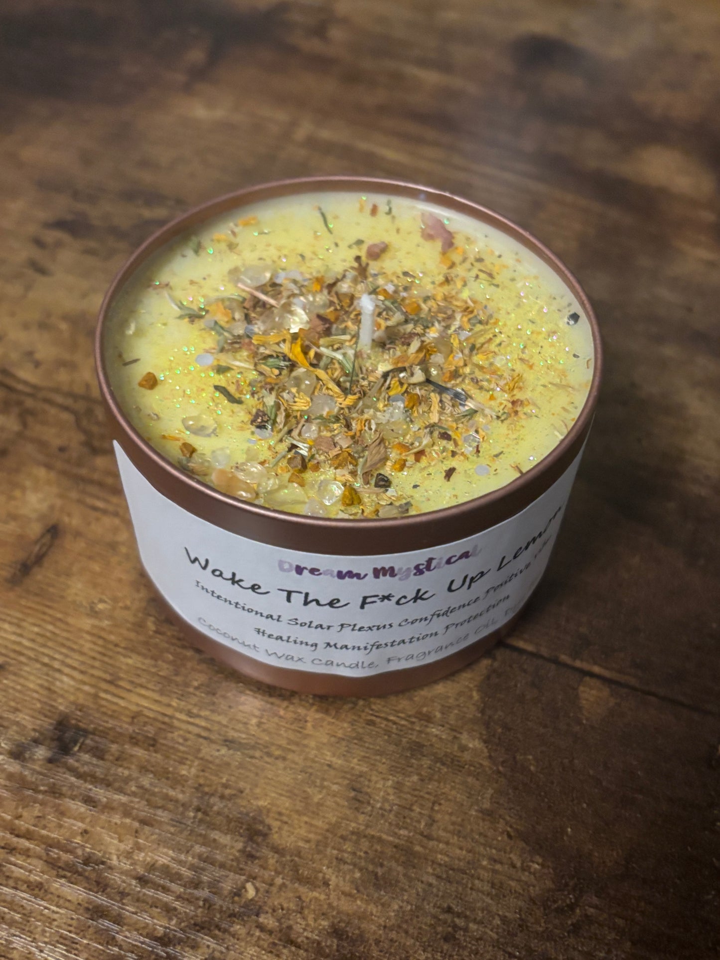 Wake The F*ck Up Lemon handmade Coconut wax Candle Soalar Plexus Confidence Positive Vibes Manifestation Intention Healing Protection