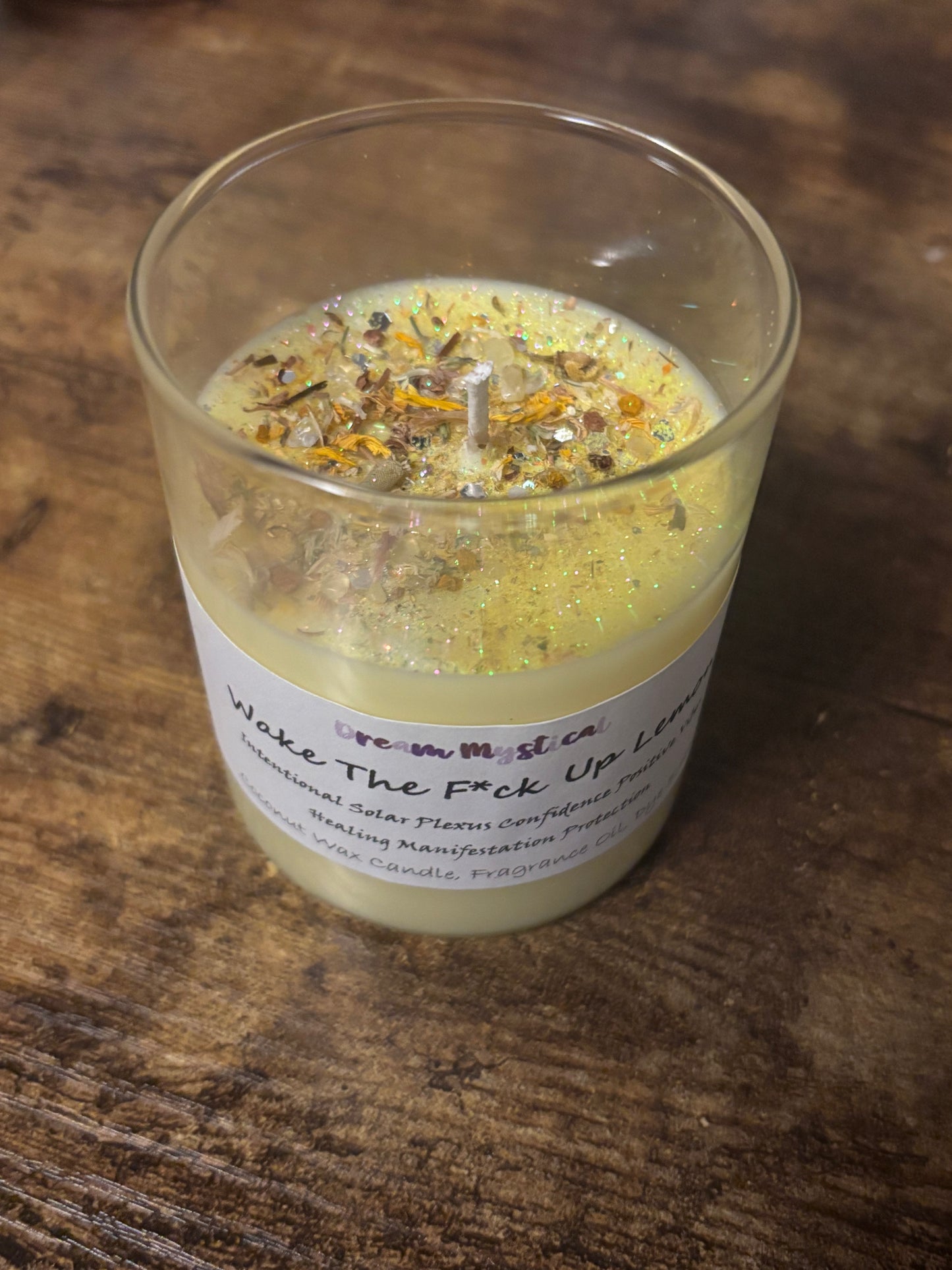 Wake The F*ck Up Lemon handmade Coconut wax Candle Soalar Plexus Confidence Positive Vibes Manifestation Intention Healing Protection