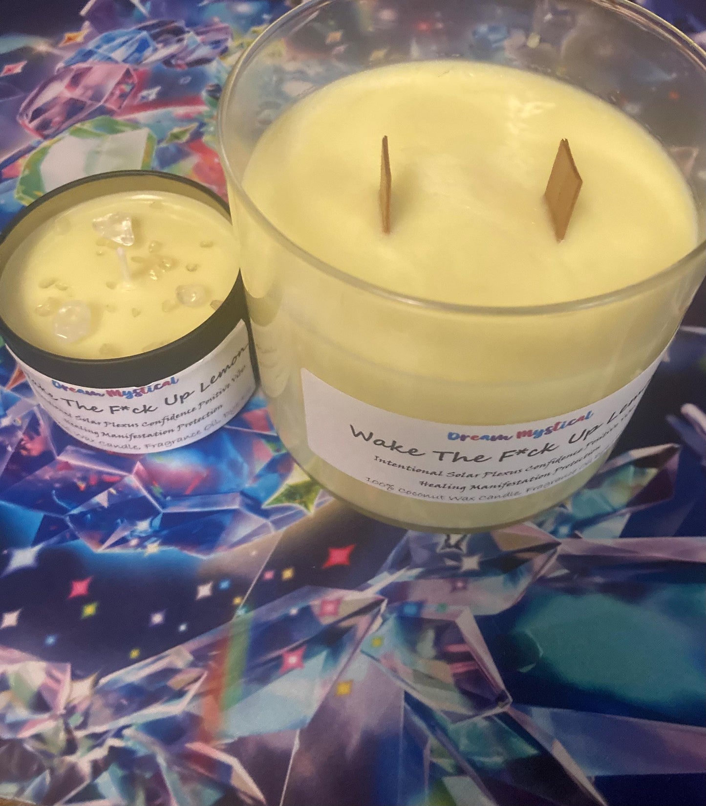 Wake The F*ck Up Lemon handmade Coconut wax Candle Soalar Plexus Confidence Positive Vibes Manifestation Intention Healing Protection