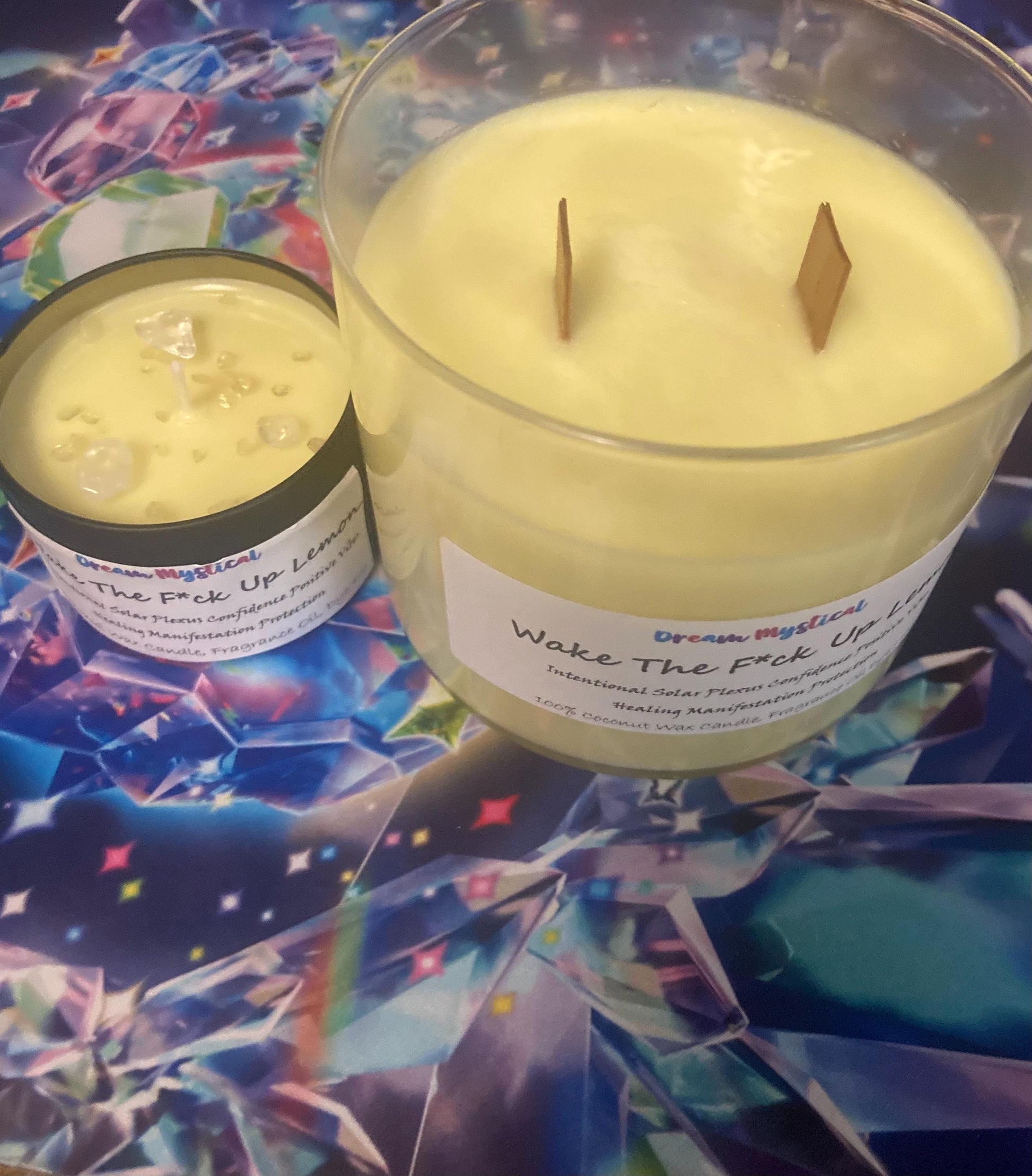 Wake The F*ck Up Lemon handmade Coconut wax Candle Soalar Plexus Confidence Positive Vibes Manifestation Intention Healing Protection