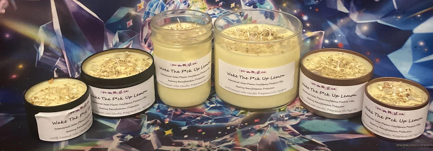 Wake The F*ck Up Lemon handmade Coconut wax Candle Soalar Plexus Confidence Positive Vibes Manifestation Intention Healing Protection