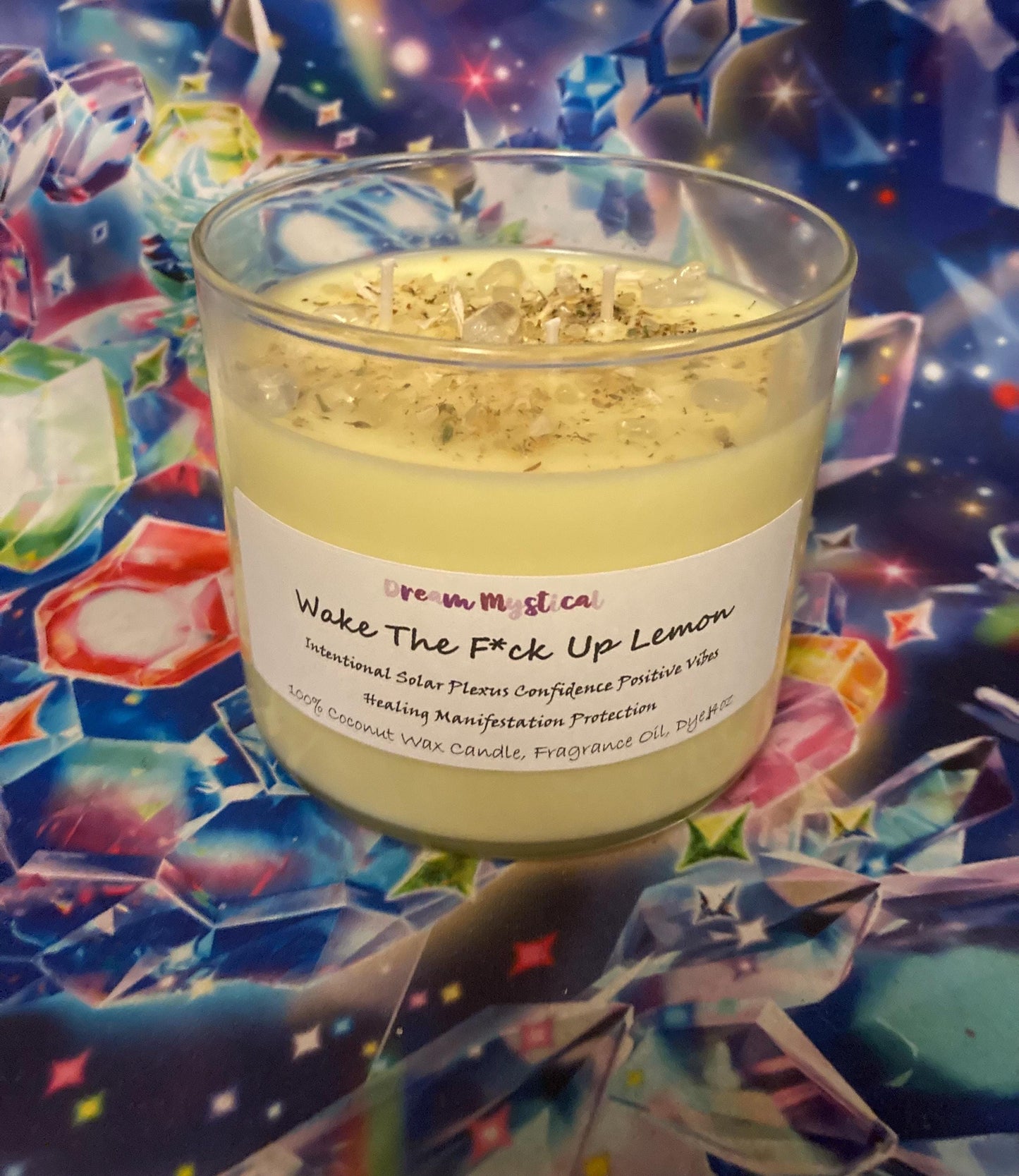 Wake The F*ck Up Lemon handmade Coconut wax Candle Soalar Plexus Confidence Positive Vibes Manifestation Intention Healing Protection