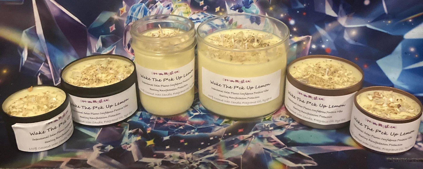 Wake The F*ck Up Lemon handmade Coconut wax Candle Soalar Plexus Confidence Positive Vibes Manifestation Intention Healing Protection