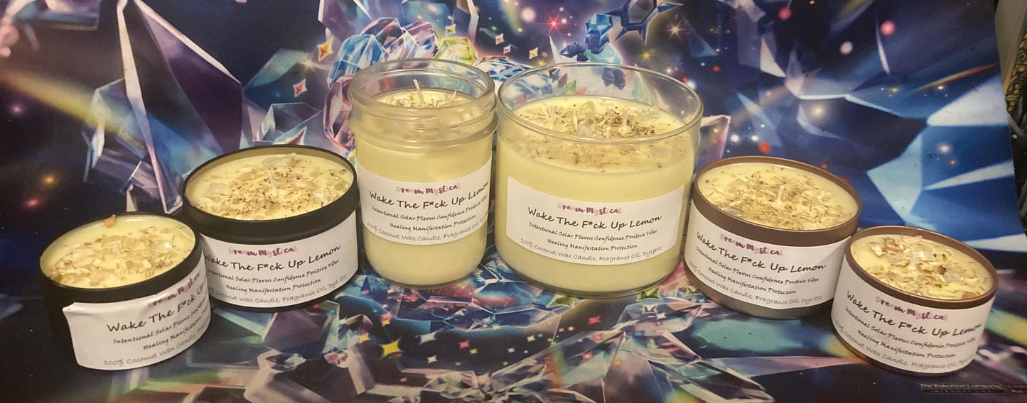 Wake The F*ck Up Lemon handmade Coconut wax Candle Soalar Plexus Confidence Positive Vibes Manifestation Intention Healing Protection