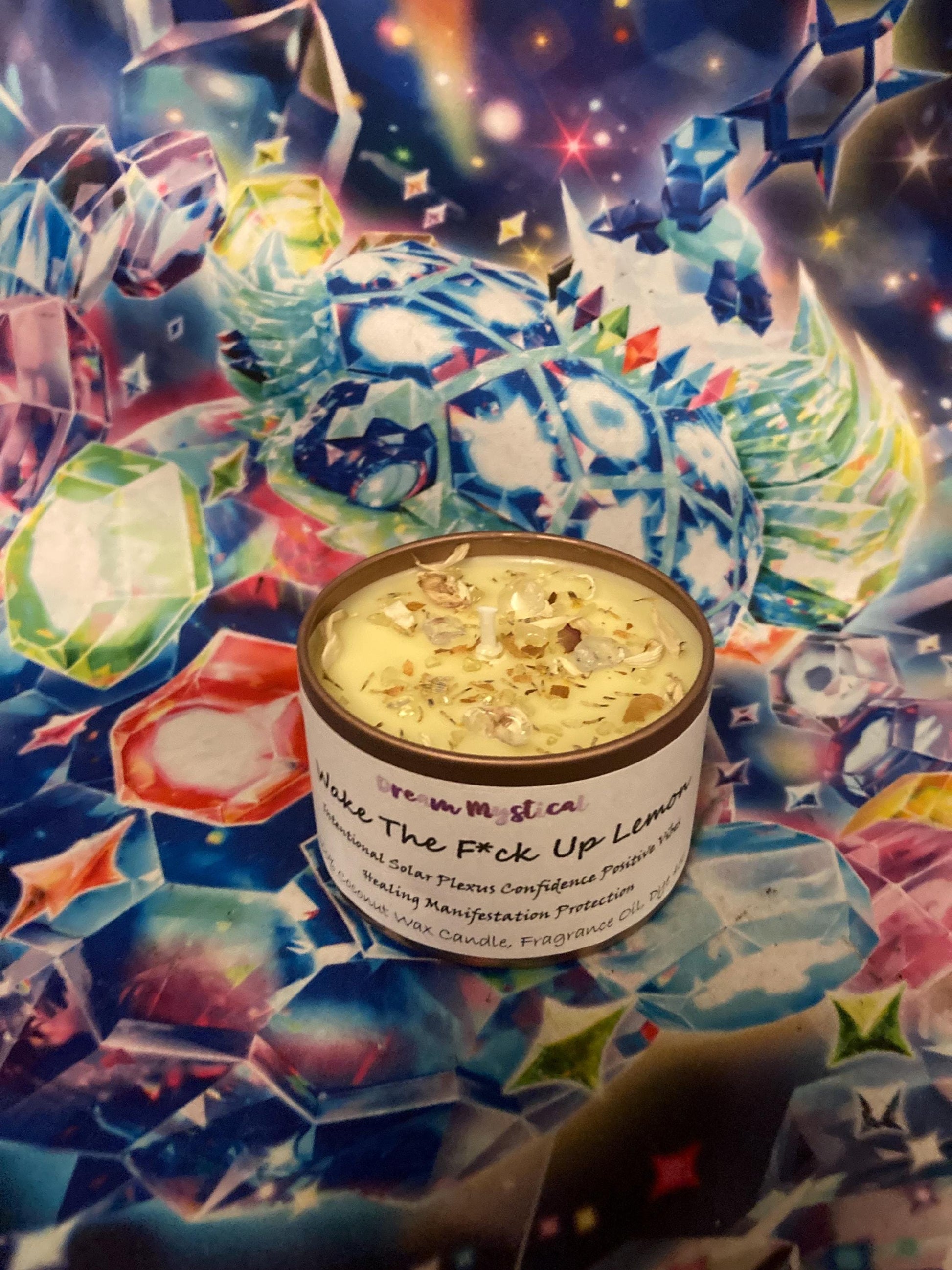 Wake The F*ck Up Lemon handmade Coconut wax Candle Soalar Plexus Confidence Positive Vibes Manifestation Intention Healing Protection