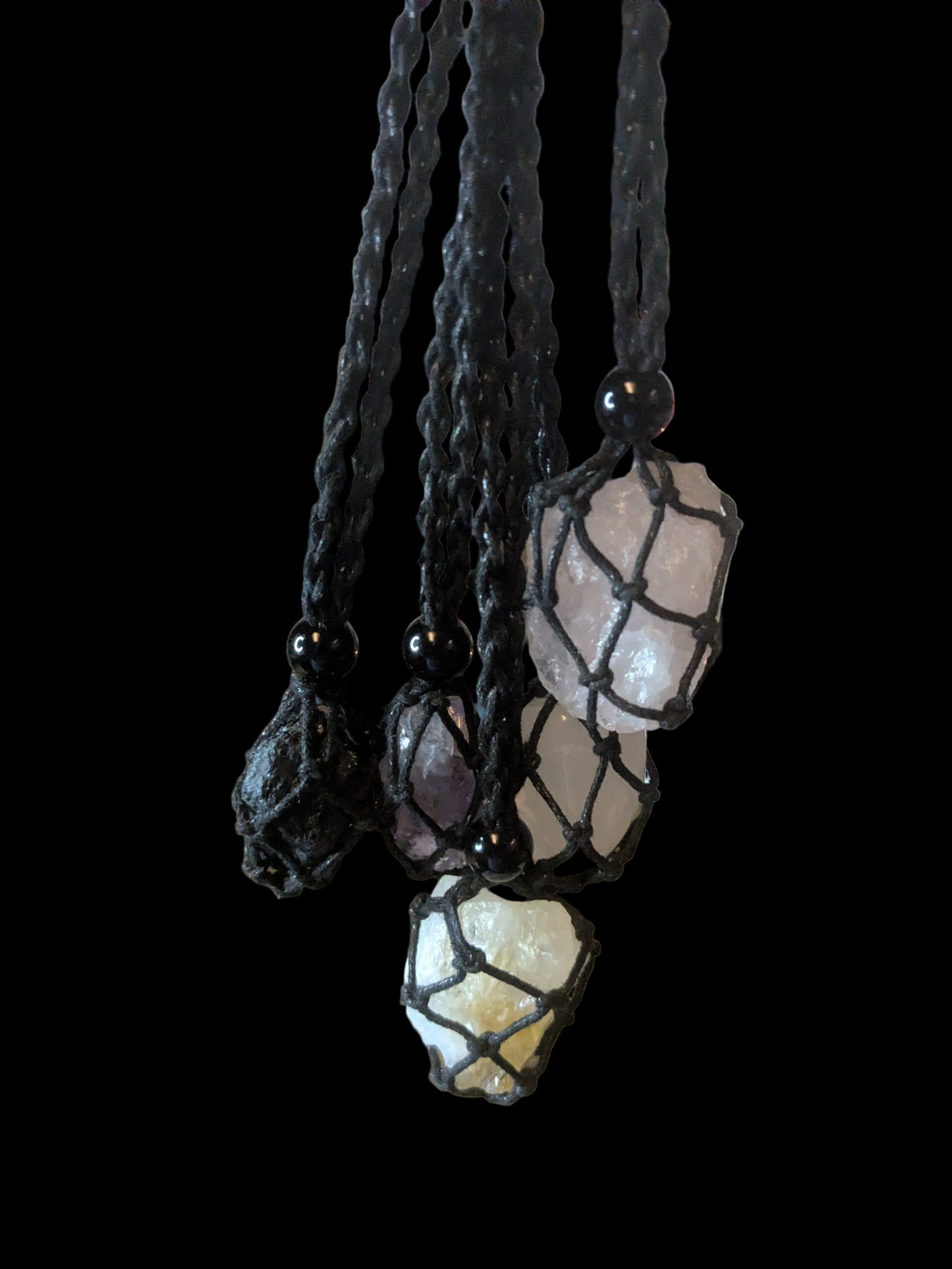 Solar Queen Citrine Reiki Infused Interchangeable adjustable crystal Macrame pouch necklace